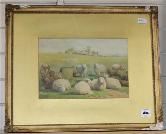 William Sidney Cooper RA (1803-1902), watercolour, sheep in a landscape, signed,24 x 35cm